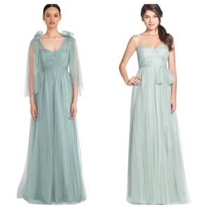 JENNY YOO Blue Dress Annabelle Bridesmaid Maxi Tulle Convertible Blue Green 2